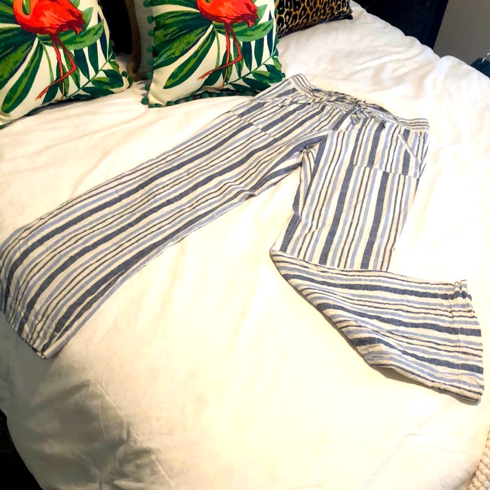 KUT Blue and White Linen Pants